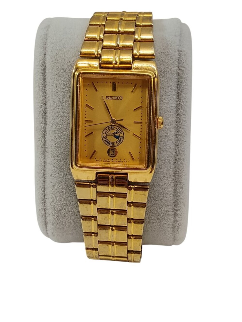 Vintage Seiko City of Clearwater Florida Seal Watch Gold Tone Tank Case WORKS